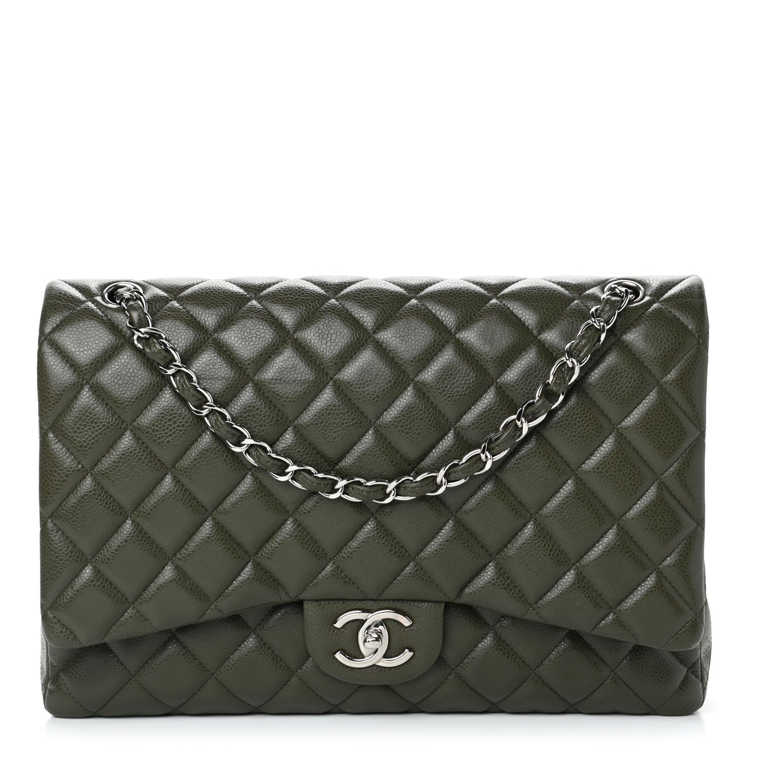 Chanel Caviar Quilted Maxi Double Flap Dark Green 1 of 15