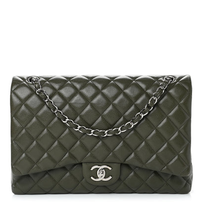 Chanel Caviar Quilted Maxi Double Flap Dark Green 1 of 15