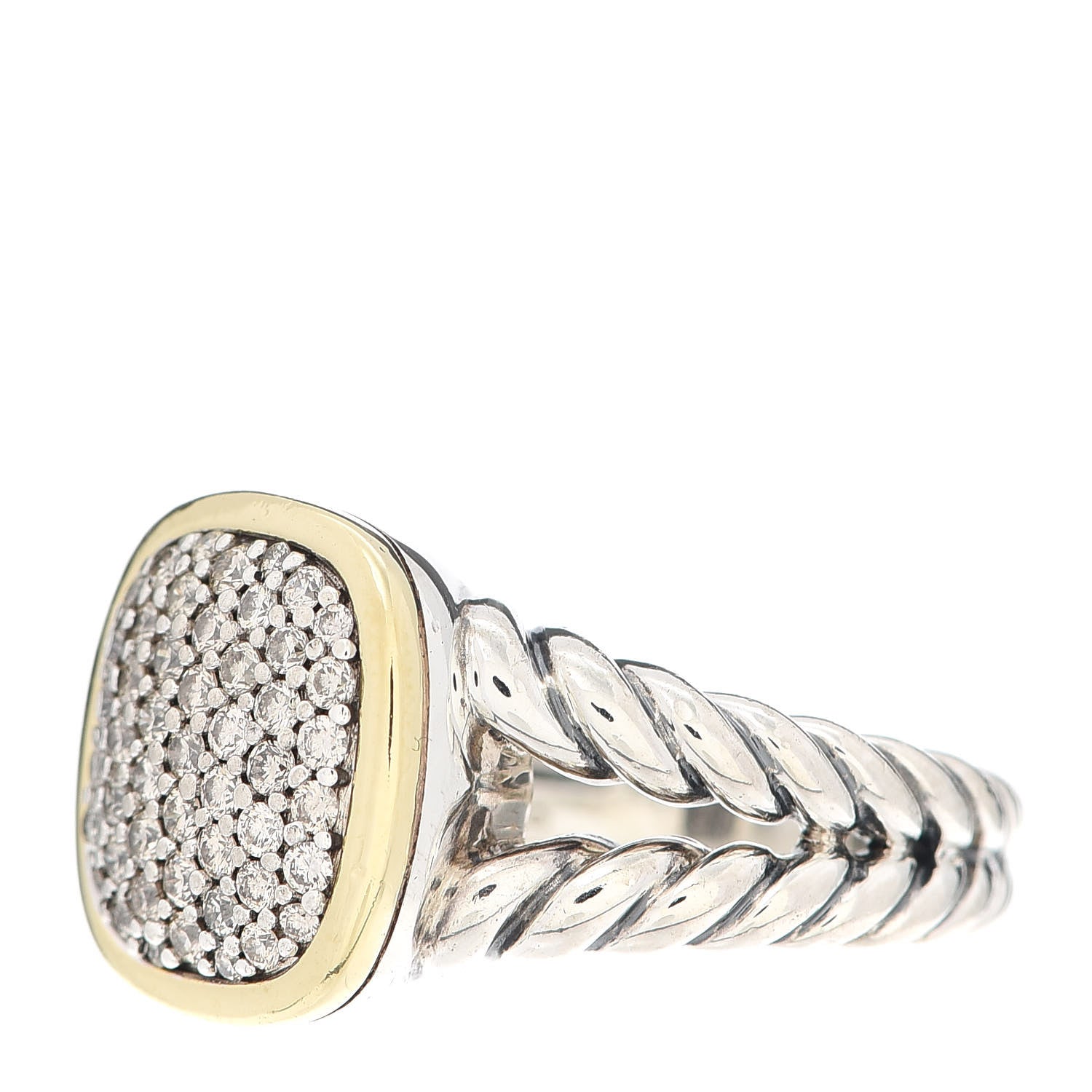 David Yurman Sterling Silver 18K Yellow Gold Diamond Noblesse Ring 56 7.5 3 of 4