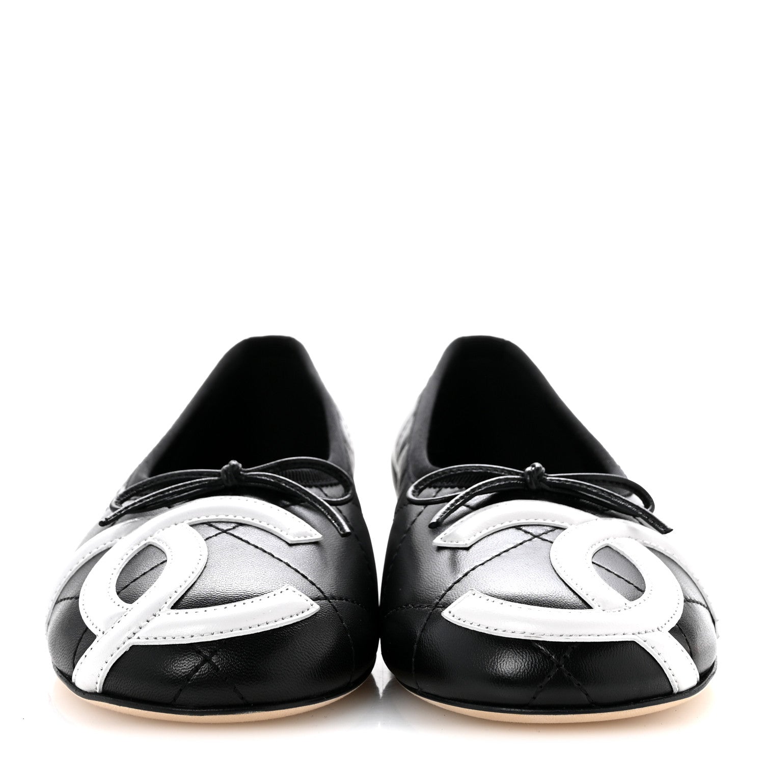 Chanel Lambskin Quilted CC Cambon Ballet Flats 36 Black White 3 of 10