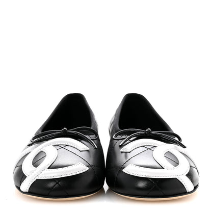 Chanel Lambskin Quilted CC Cambon Ballet Flats 36 Black White 3 of 10