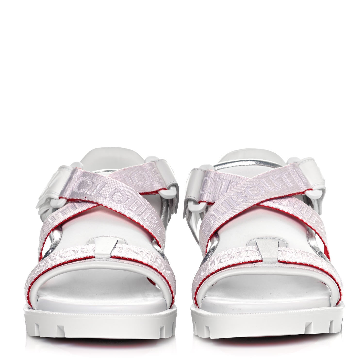Christian Louboutin Calfskin Velcrissimo Flat Sandals 37.5 Blanco Silver 2 of 8