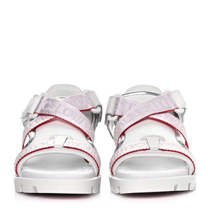 Christian Louboutin Calfskin Velcrissimo Flat Sandals 37.5 Blanco Silver 2 of 8
