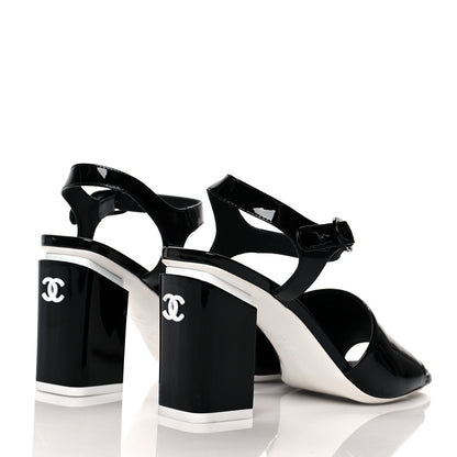 Chanel Patent Calfskin Sandal 38.5 Black White 4 of 9
