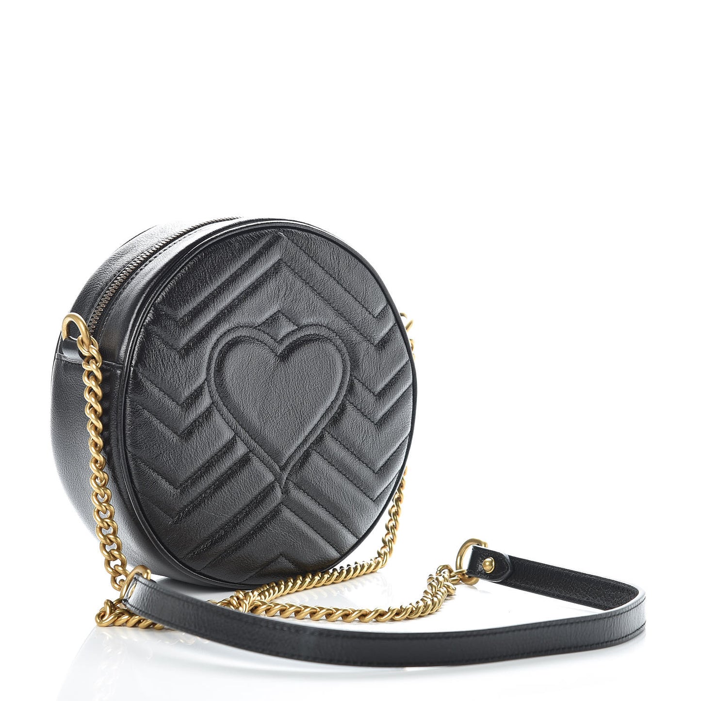Azalea Calfskin Matelasse Heart Mini GG Marmont Round Shoulder Bag Black