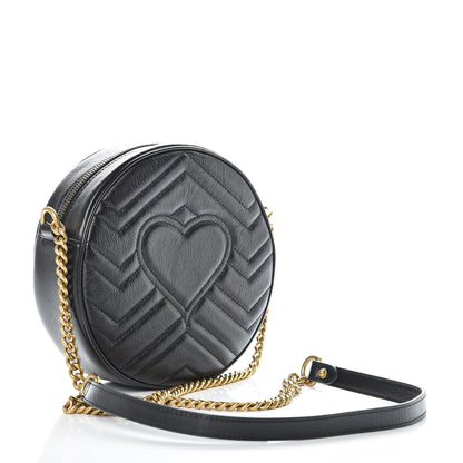 Gucci Azalea Calfskin Matelasse Heart Mini GG Marmont Round Shoulder Bag Black 3 of 8