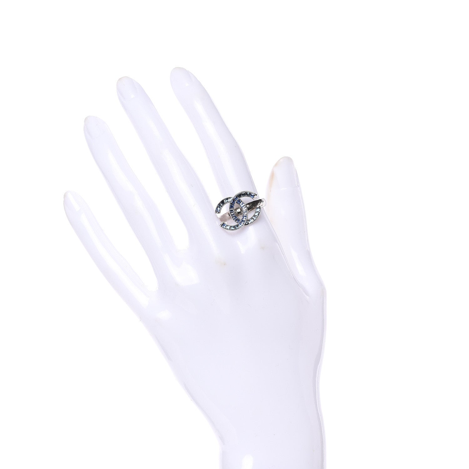 Chanel Crystal Baguette CC Ring 7 Blue Silver 2 of 5