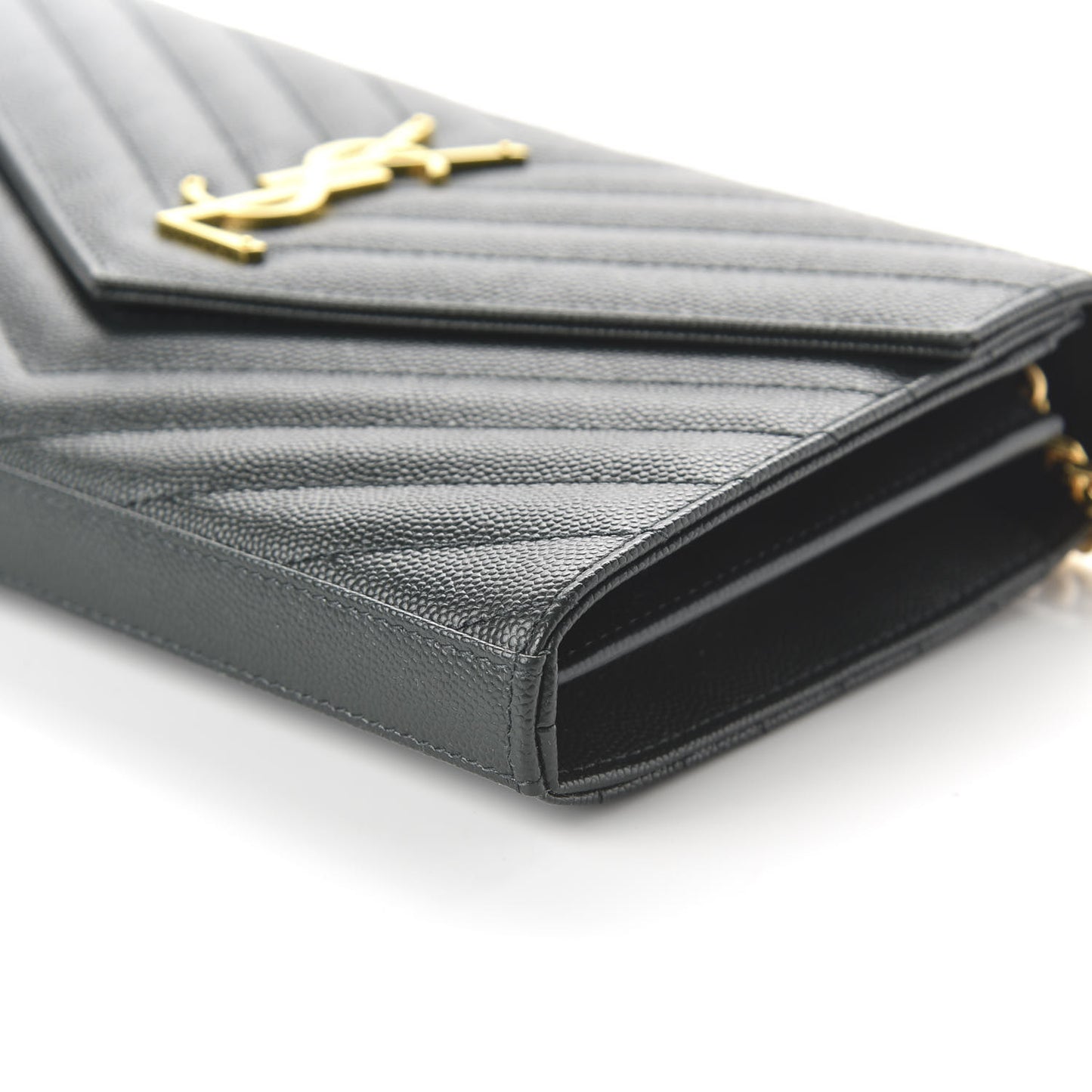 Grain De Poudre Matelasse Chevron Monogram Chain Wallet Dark Green