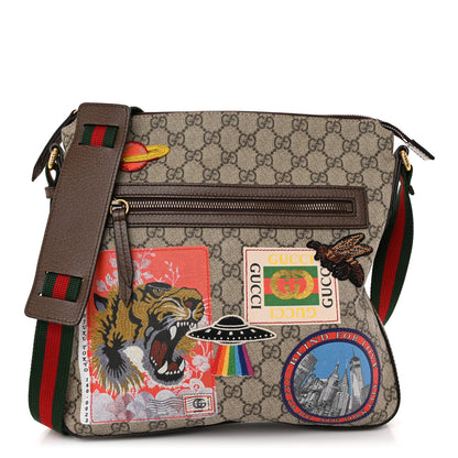 Gucci Soft GG Supreme Monogram Courrier Web Medium Flat Messenger Bag Beige New Acero Multicolor 1 of 10
