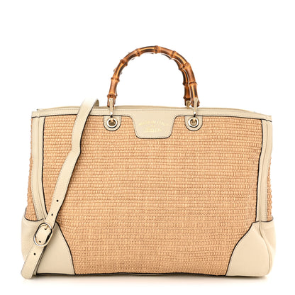 Gucci Calfskin Straw Large Bamboo Shopper Tote Natural 1 of 13