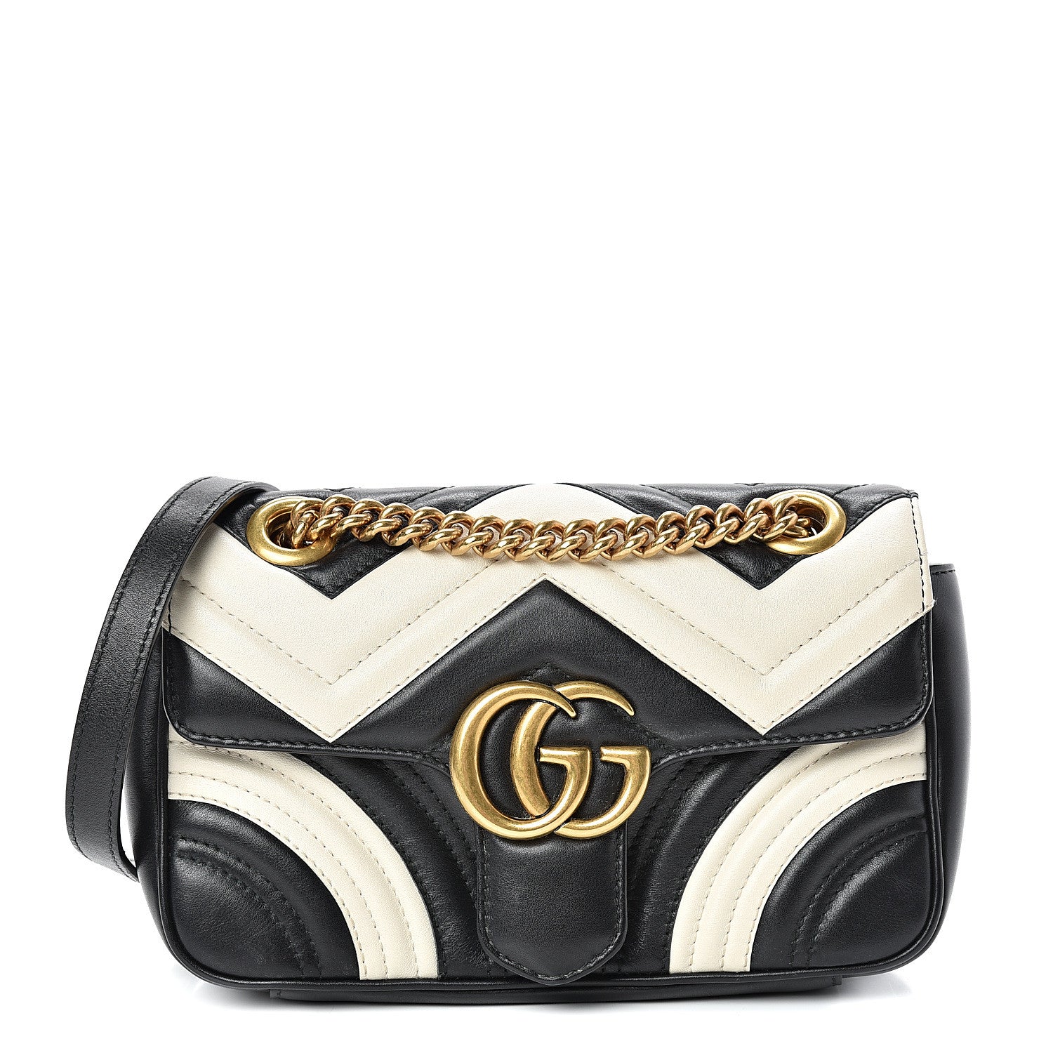 Gucci Calfskin Matelasse Mini GG Marmont Shoulder Bag Black White 1 of 13