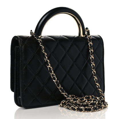 Chanel Lambskin Quilted Top Handle Wallet On Chain WOC Black 3 of 10