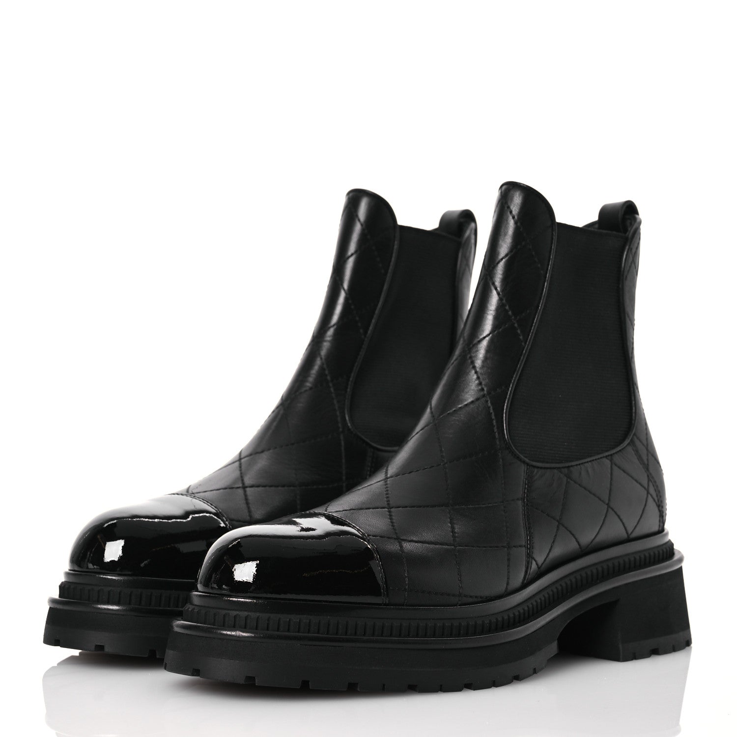 Chanel Calfskin Patent Cap Toe Quilted Short Boots 40 Black 3 of 9