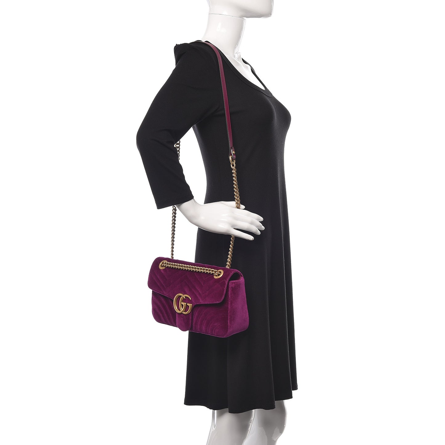 Velvet Matelasse Small GG Marmont Shoulder Bag Fuchsia Violet Cyclamen