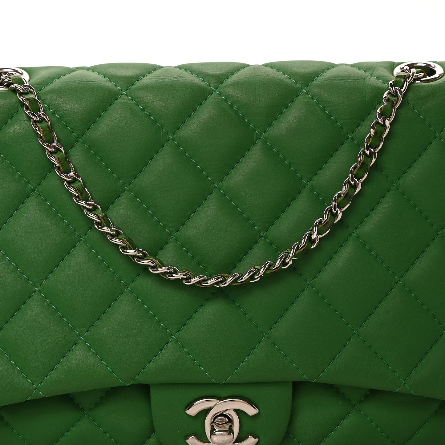 Calfskin Quilted Tender Touch Flap Bag Green