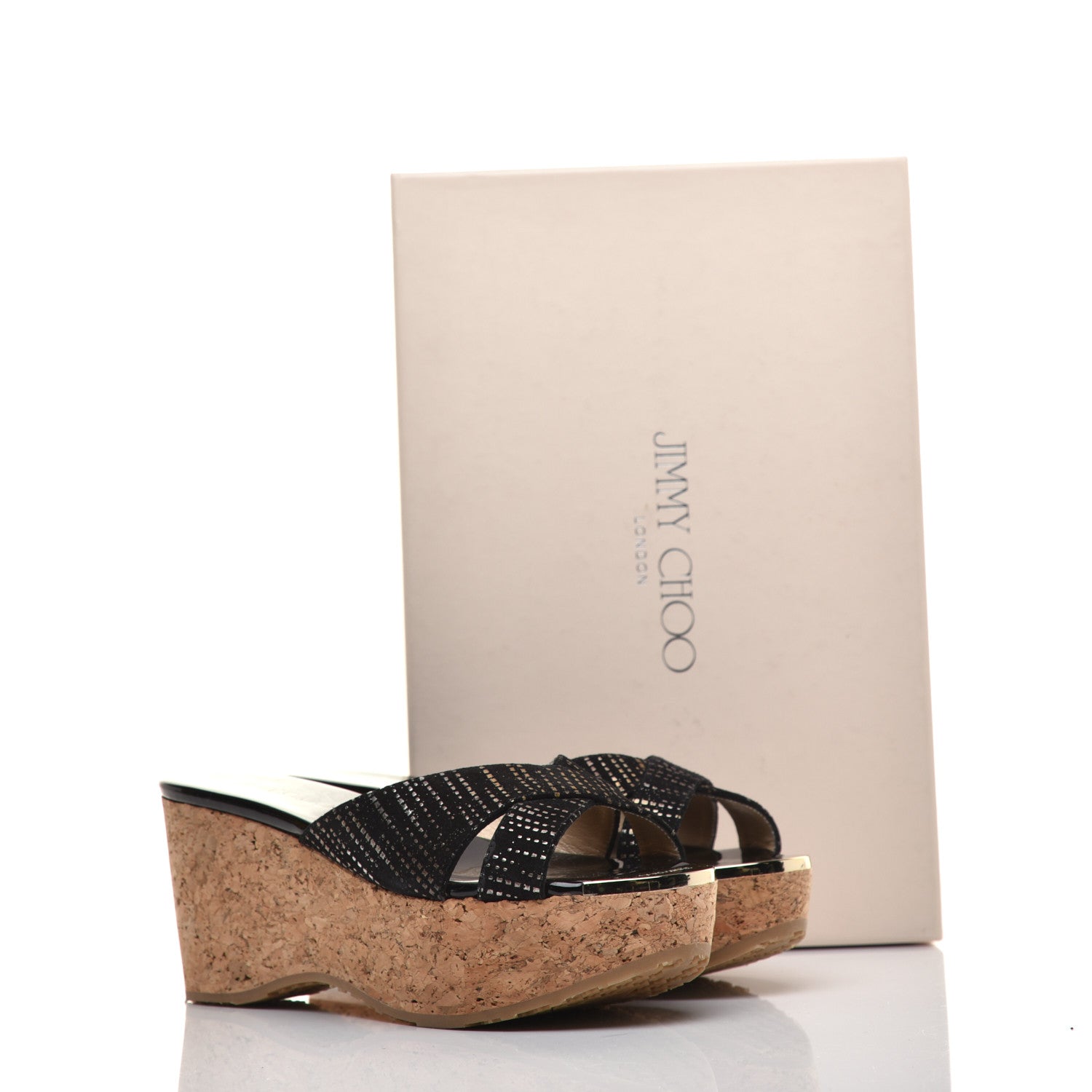 Jimmy Choo Suede Patent Glitter Prima Cork Wedge Sandals 35 Black 8 of 9