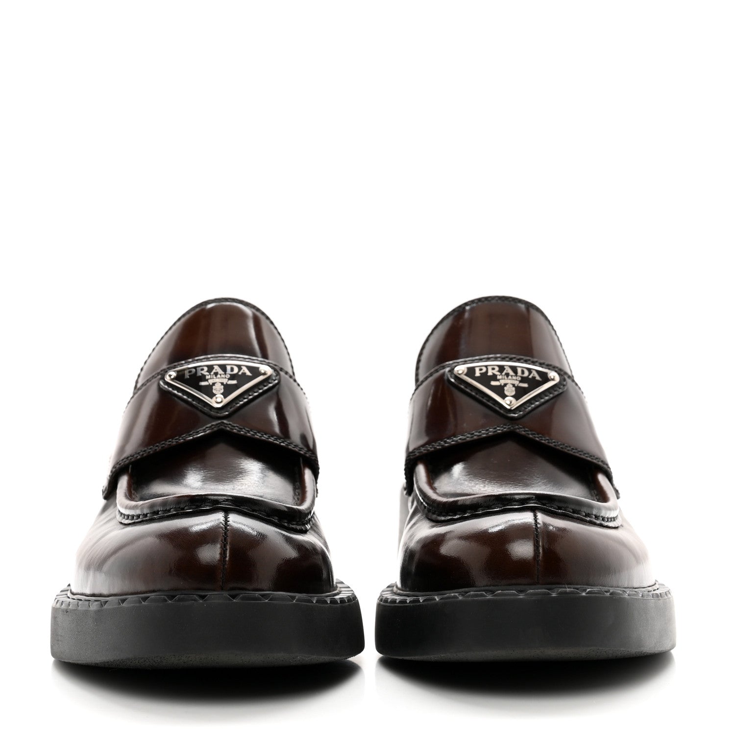 Prada Spazzolato Fume Metal Triangle Logo 50mm Loafers 38 Bruciato Fume 2 of 9