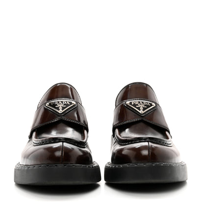 Prada Spazzolato Fume Metal Triangle Logo 50mm Loafers 38 Bruciato Fume 2 of 9