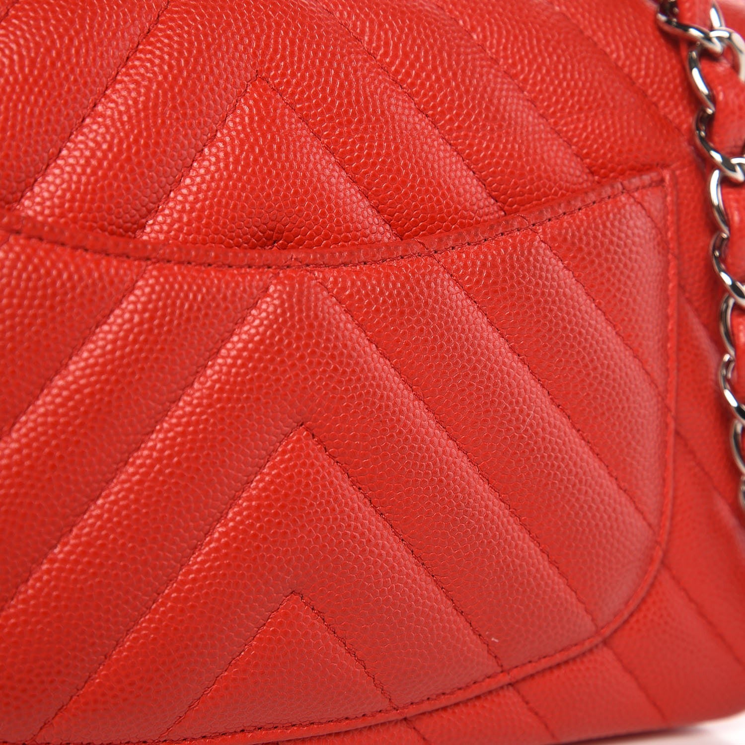 Chanel Caviar Chevron Quilted Mini Rectangular Flap Red 10 of 10