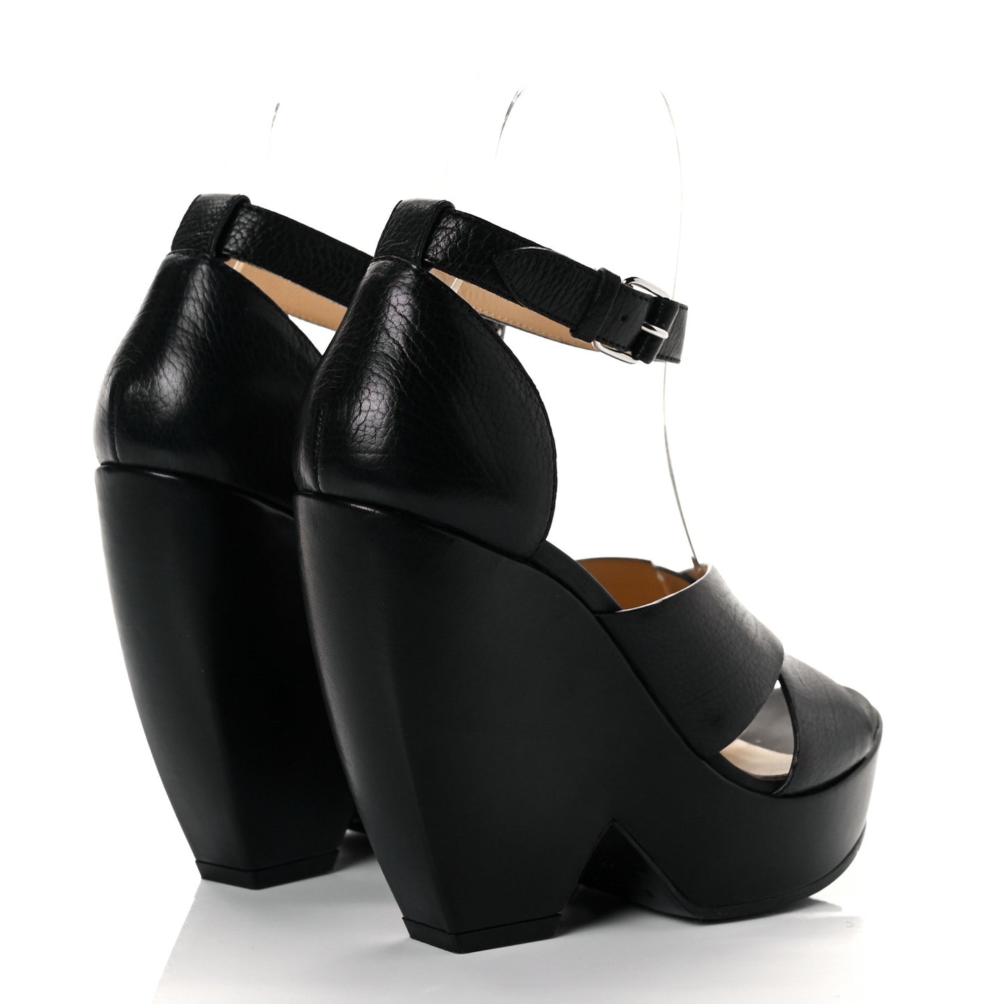 Lambskin Wedge Sandals 36 Black