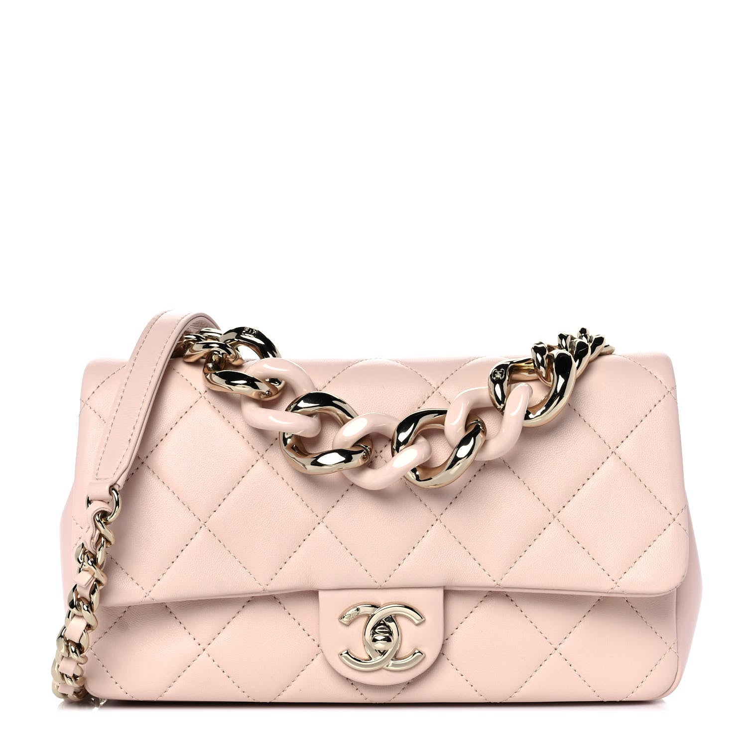 Chanel Lambskin Quilted Resin Bi-Color Chain Flap Bag Light Beige 1 of 9