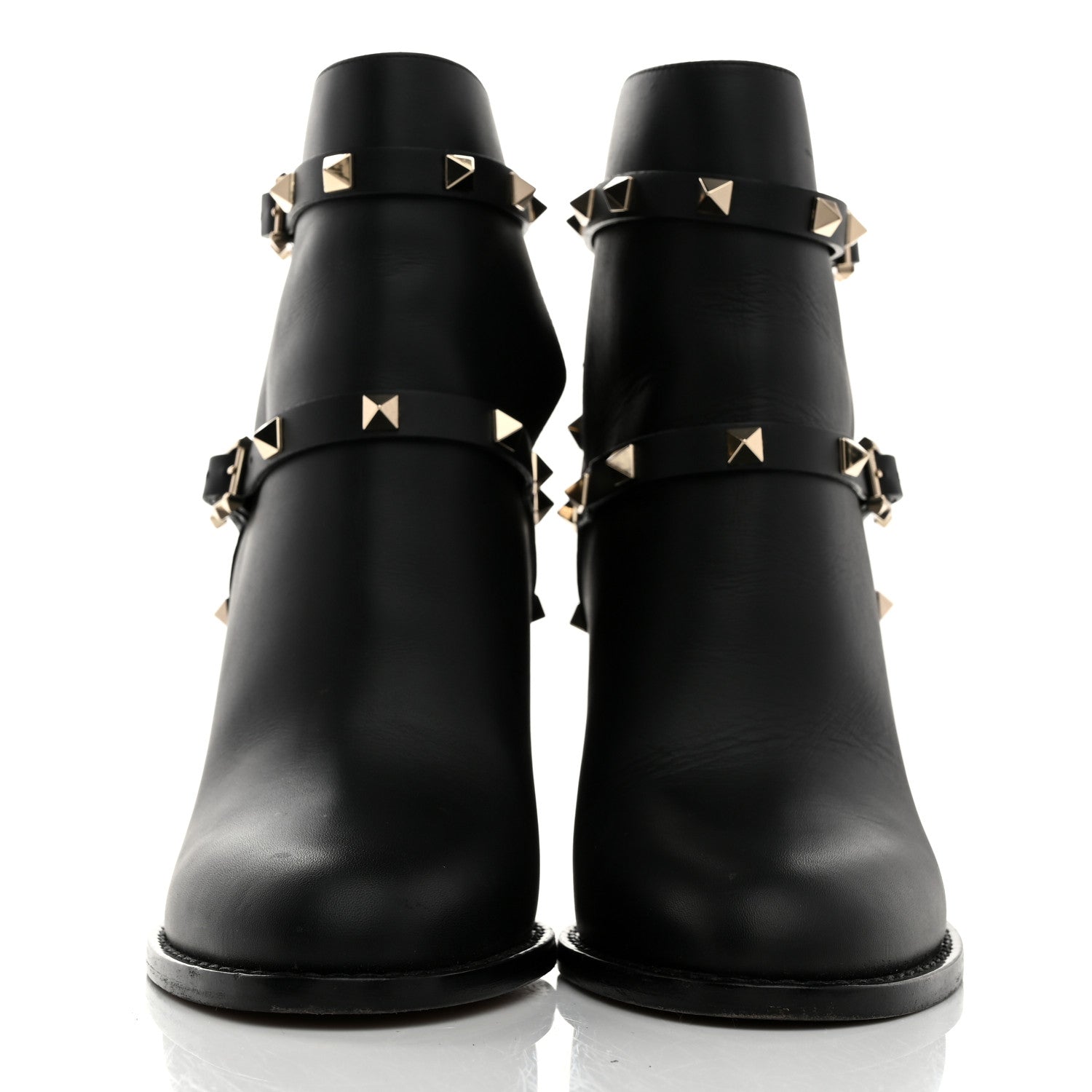 Valentino Garavani Pebbled Calfskin Rockstud Double Buckle 70mm Block Heel Ankle Boots 36.5 Black 2 of 9