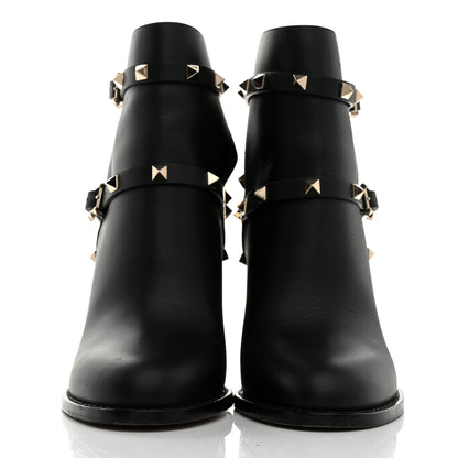 Valentino Garavani Pebbled Calfskin Rockstud Double Buckle 70mm Block Heel Ankle Boots 36.5 Black 2 of 9