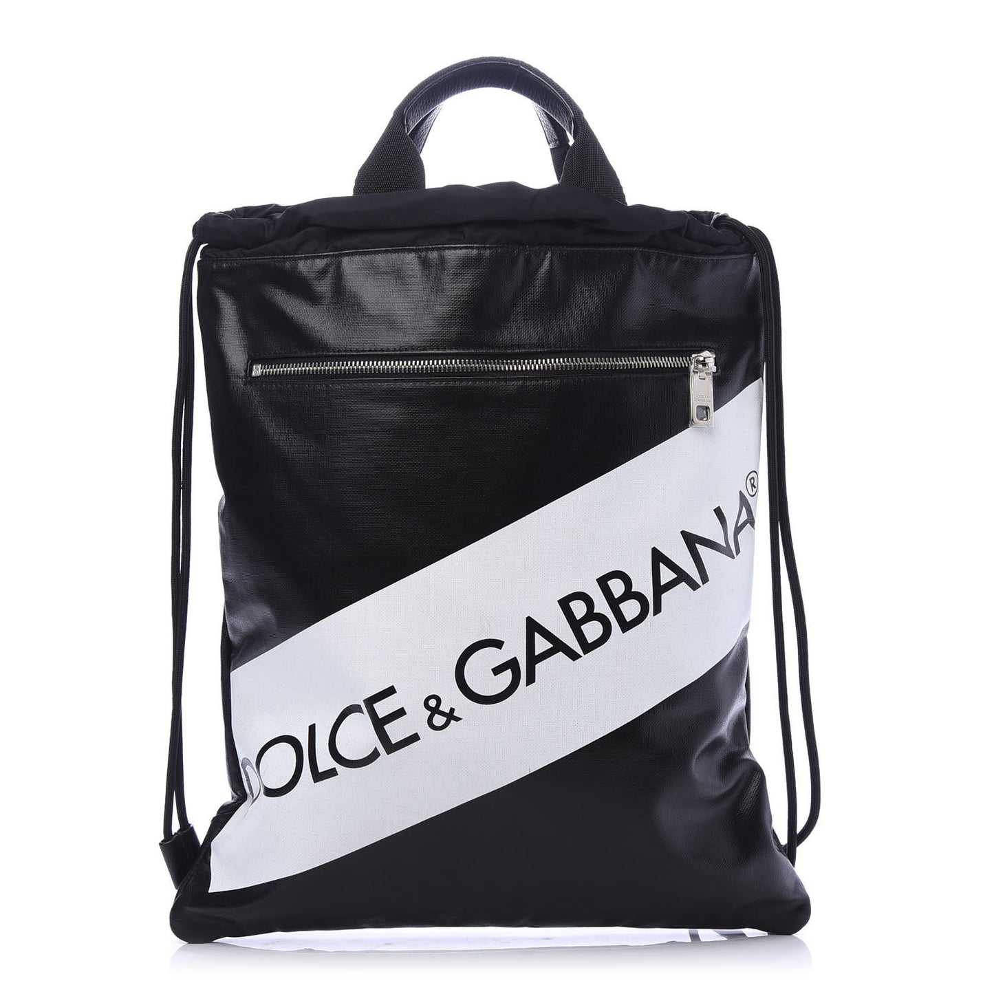 Coated Canvas Logo Drawstring Backpack Black White