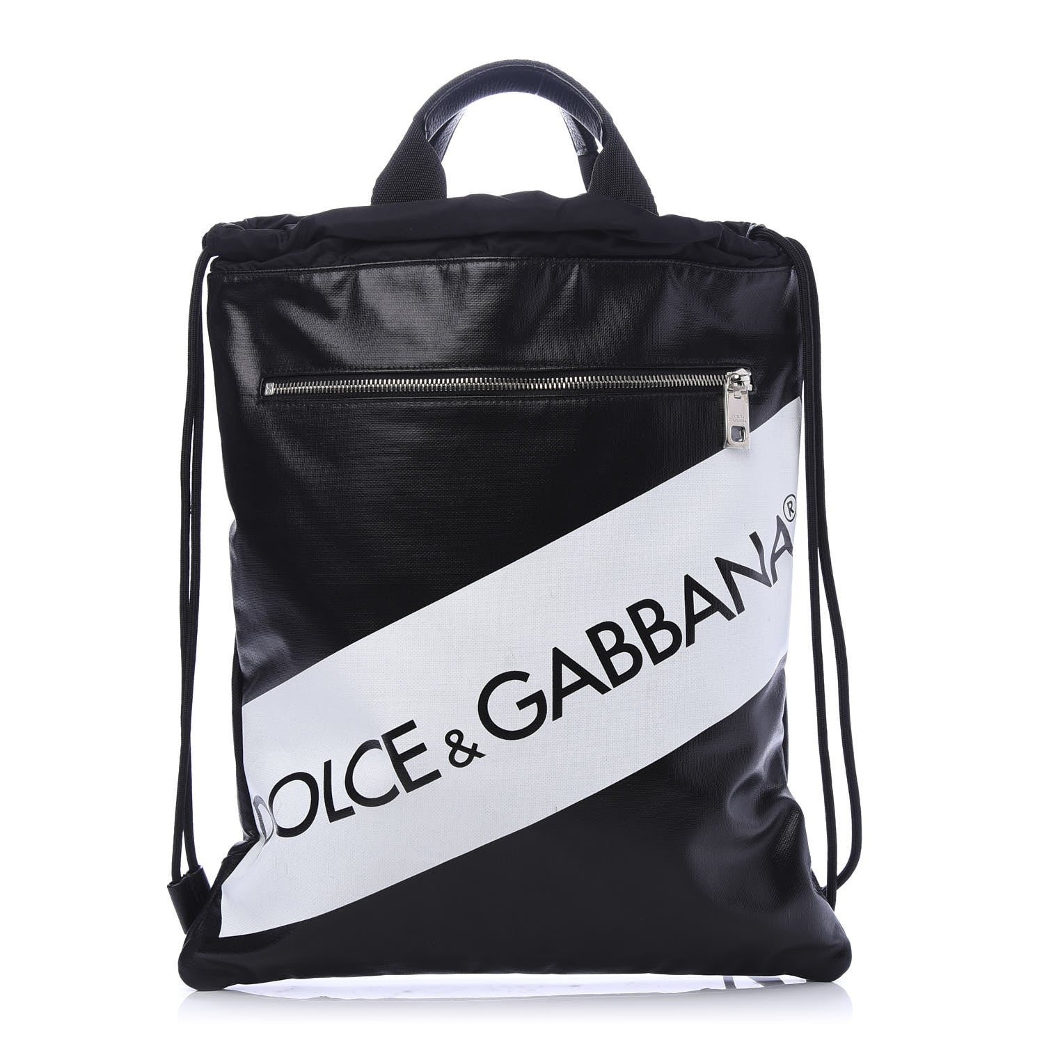 Dolce & Gabbana Coated Canvas Logo Drawstring Backpack Black White 1 of 8