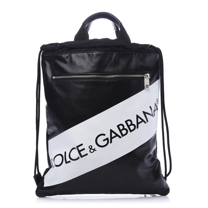 Dolce & Gabbana Coated Canvas Logo Drawstring Backpack Black White 1 of 8