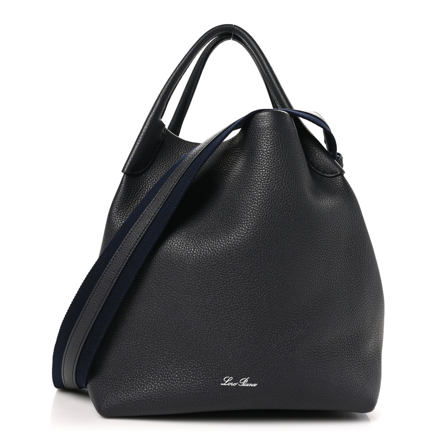 Grained Calfskin Large Bale Bag Navy Blue