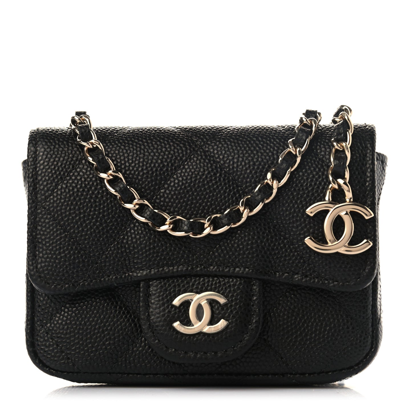 Caviar Quilted Mini Chain Belt Bag Black