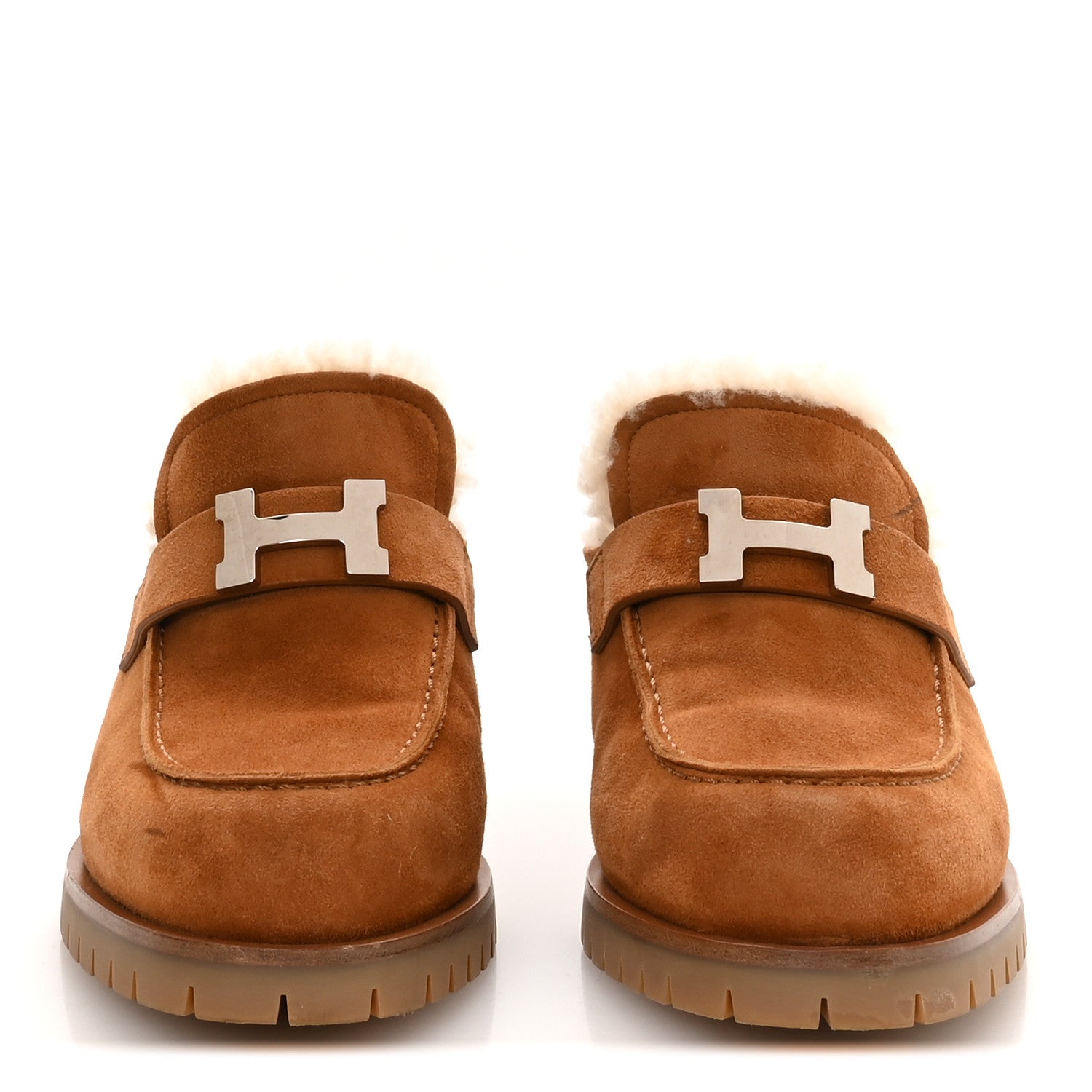 Hermes Suede Goatskin Woolskin Flore 60 Mules 38.5 Brun Amourette Ecru 3 of 10