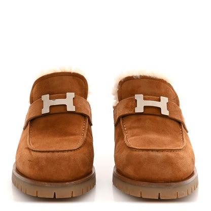 Hermes Suede Goatskin Woolskin Flore 60 Mules 38.5 Brun Amourette Ecru 3 of 10
