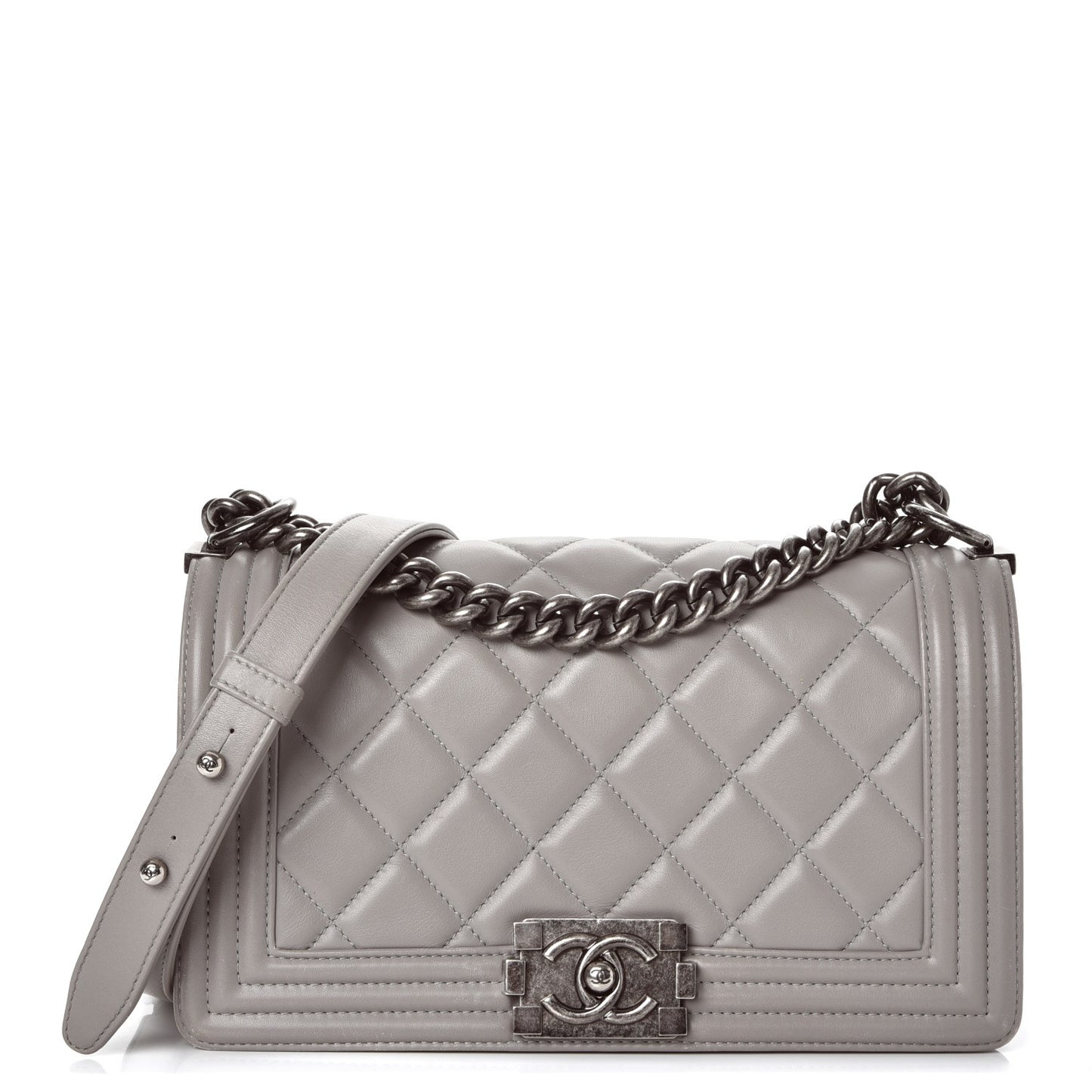 Lambskin Quilted Medium Boy Flap Grey