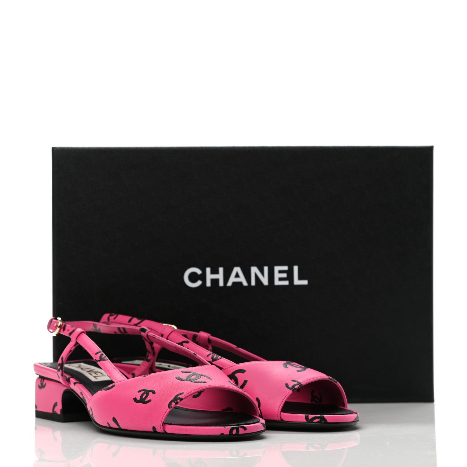 Chanel Printed Lambskin CC Slingback Sandals 38.5 Dark Pink 9 of 9