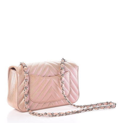 Chanel Iridescent Caviar Chevron Quilted Mini Rectangular Flap Light Gold 3 of 13