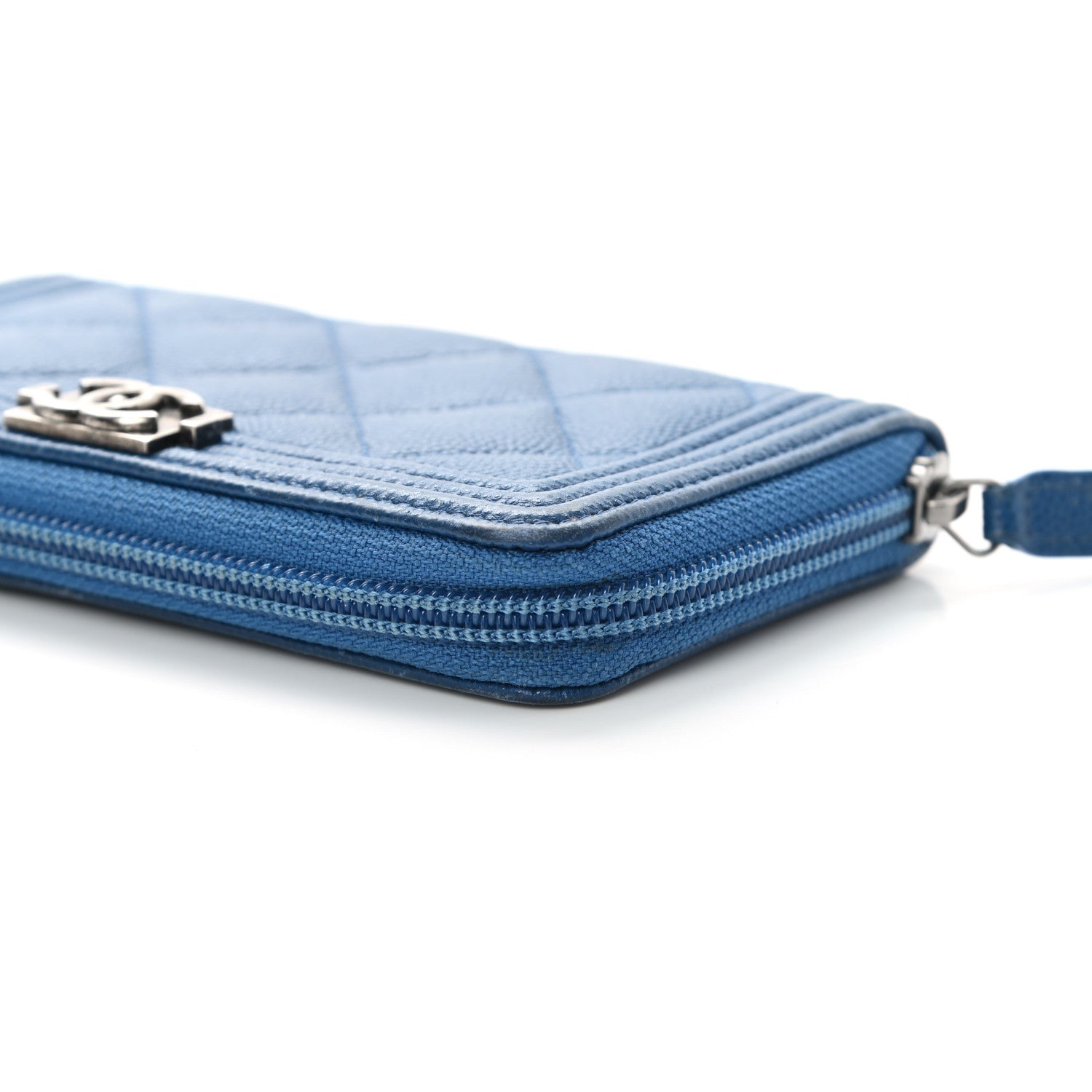 Chanel Caviar Quilted Boy Small Zip Around Wallet Blue 13 of 18