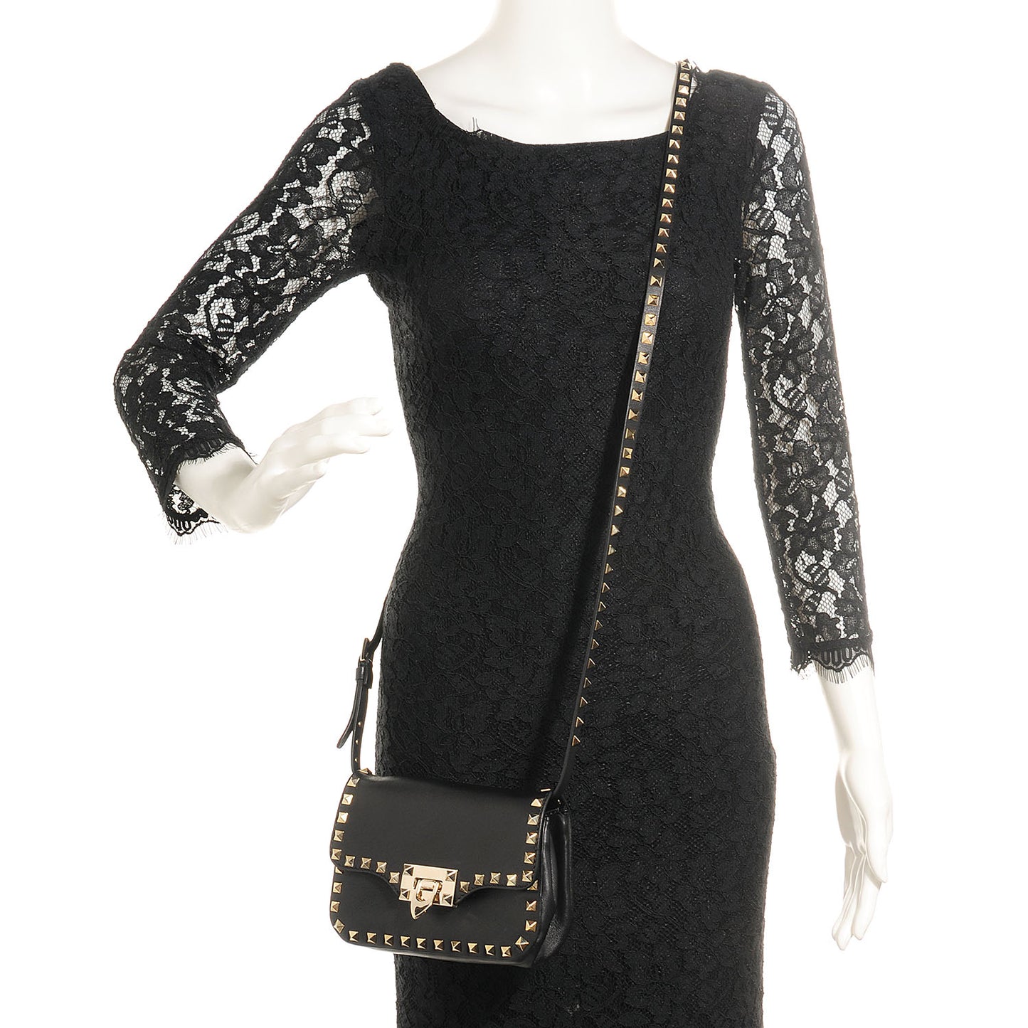 Vitello Mini Rockstud Flap Saddle Crossbody Bag Black