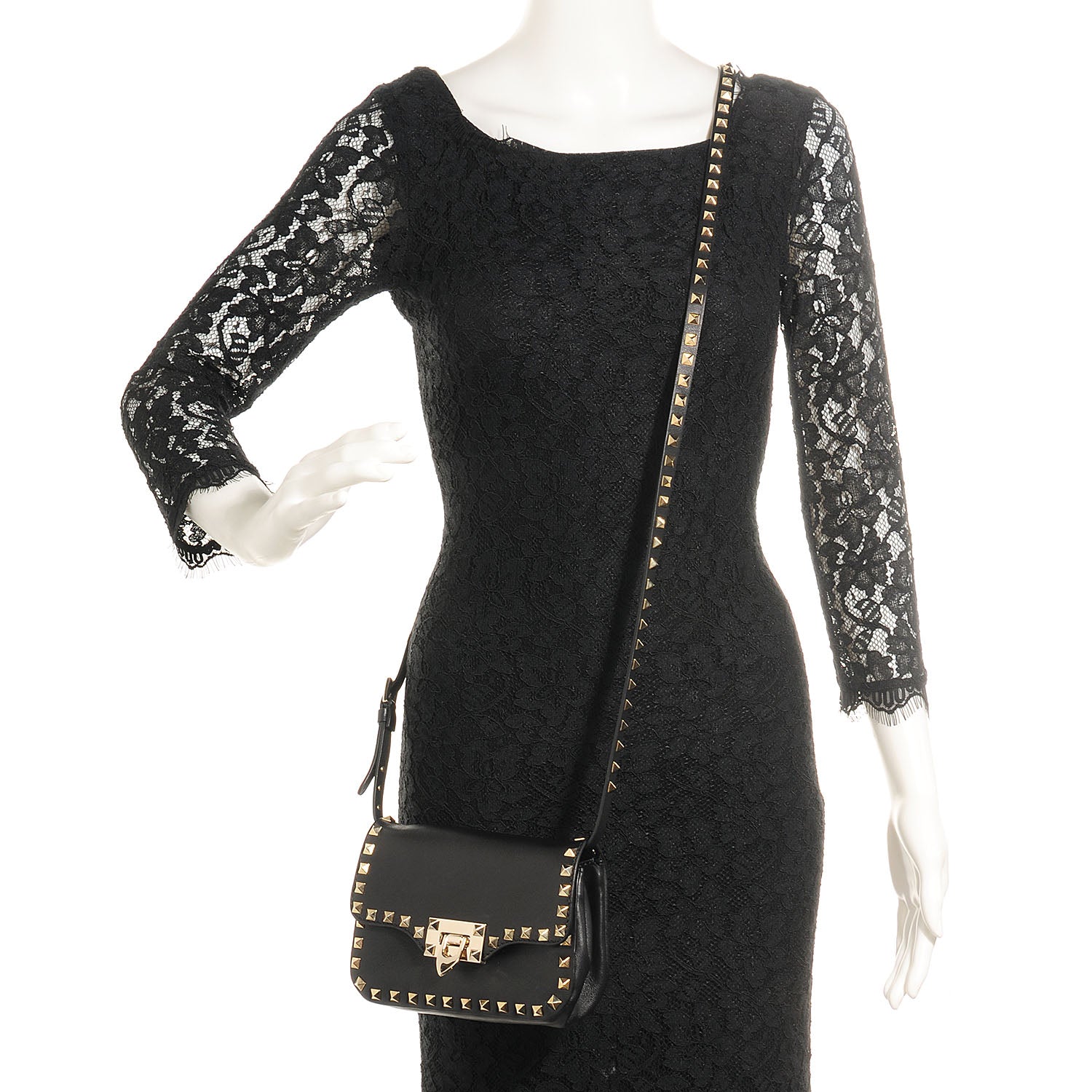 Valentino Garavani Vitello Mini Rockstud Flap Saddle Crossbody Bag Black 2 of 8