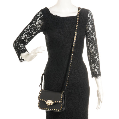 Valentino Garavani Vitello Mini Rockstud Flap Saddle Crossbody Bag Black 2 of 8