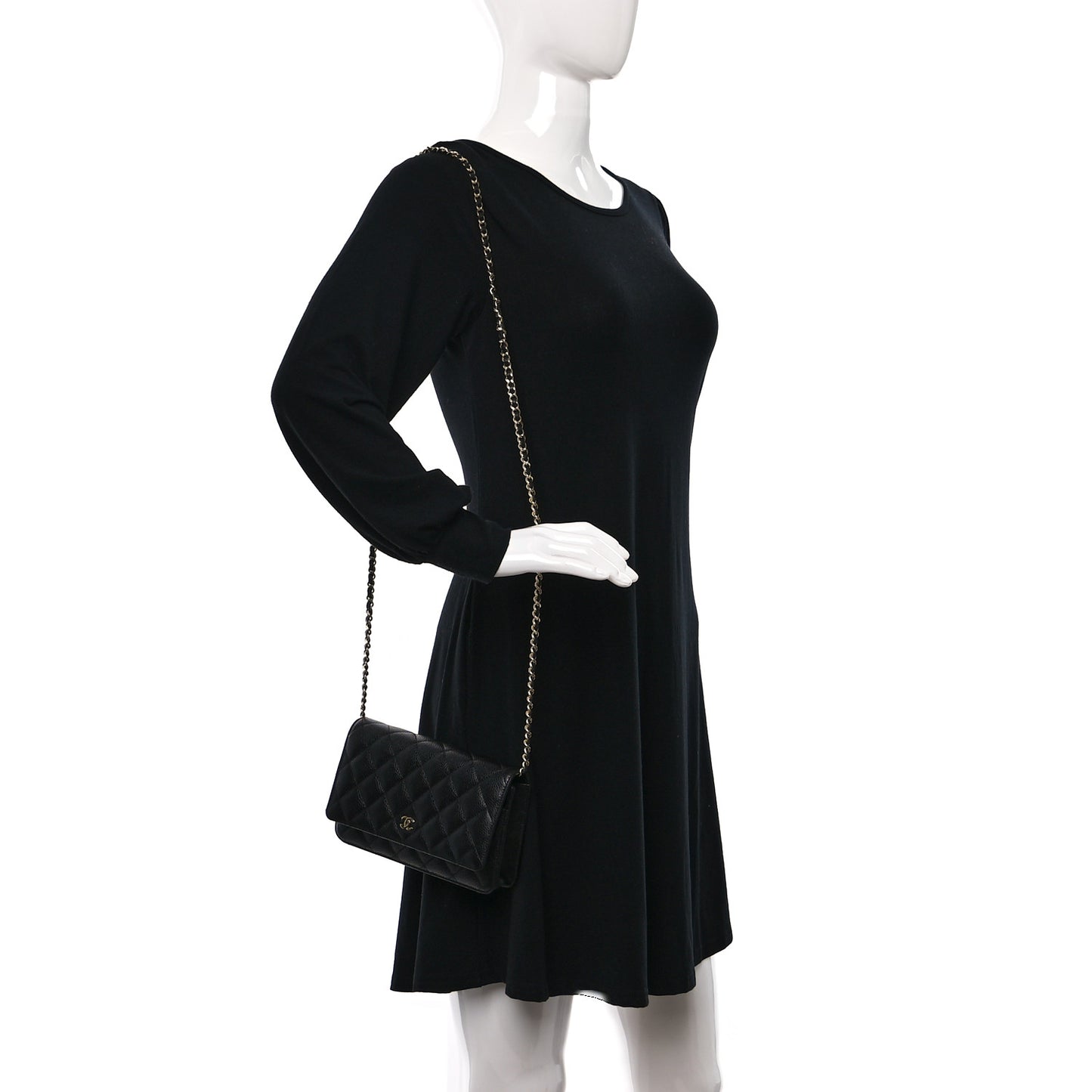 Caviar Quilted Wallet on Chain WOC Black