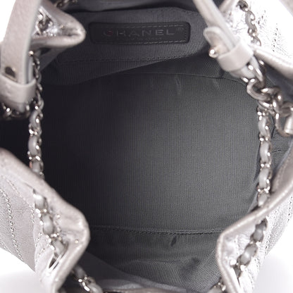 Chanel Metallic Calfskin Studded Chevron Quilted Small Stud Wars Drawstring Bag Silver 5 of 10
