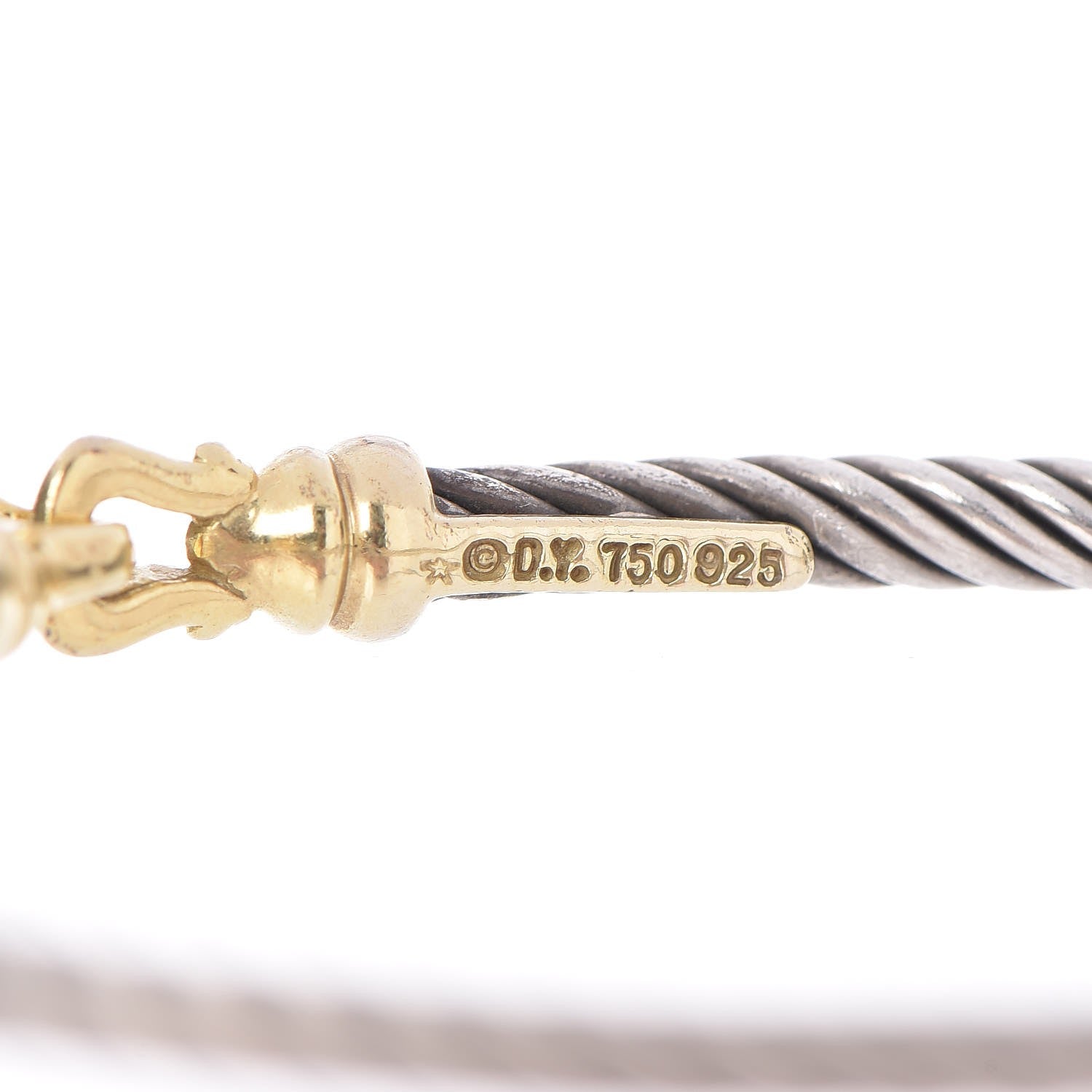 David Yurman Sterling Silver 18K Yellow Gold 3mm Cable Buckle Bracelet 4 of 4