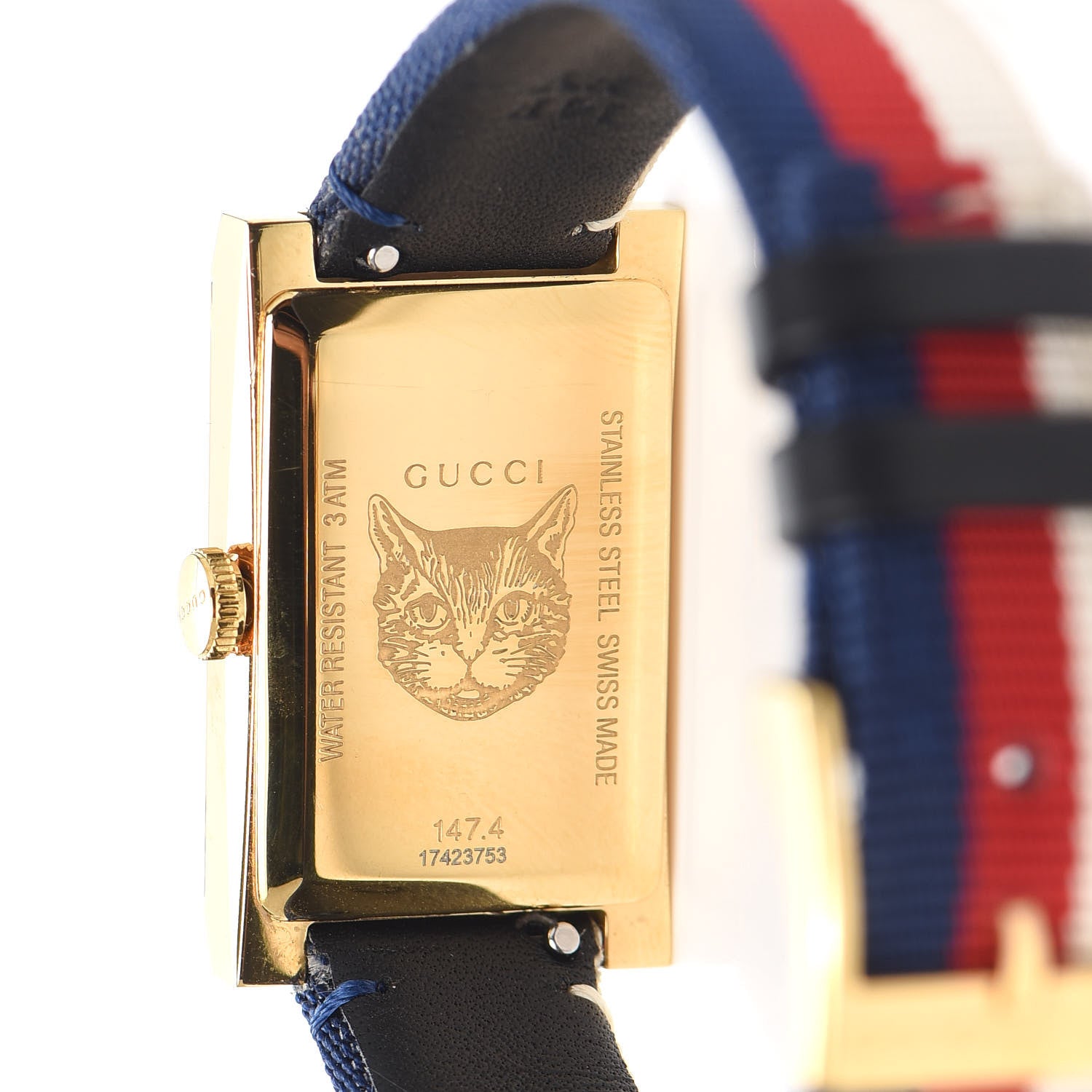 Gucci Stainless Steel Nylon Mother of Pearl 21mm Web G-Frame Quartz Watch Blue 4 of 4