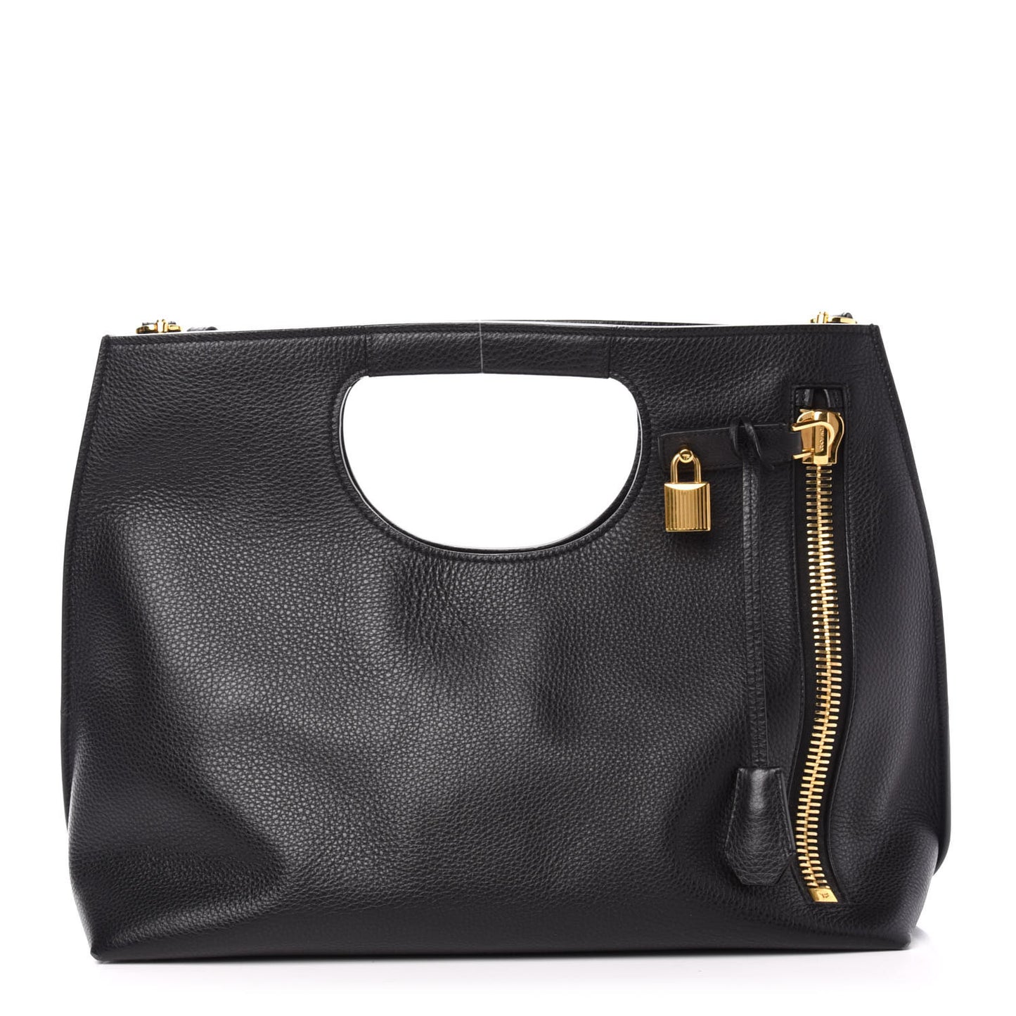 Calfskin Large Alix Padlock Zip Shoulder Bag Black