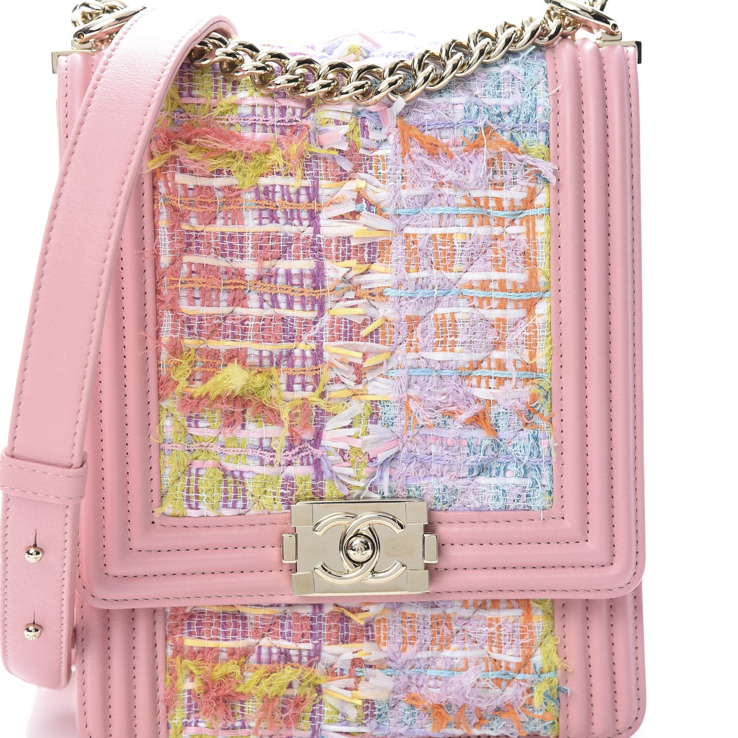Calfskin Tweed Quilted North South Boy Flap Pink