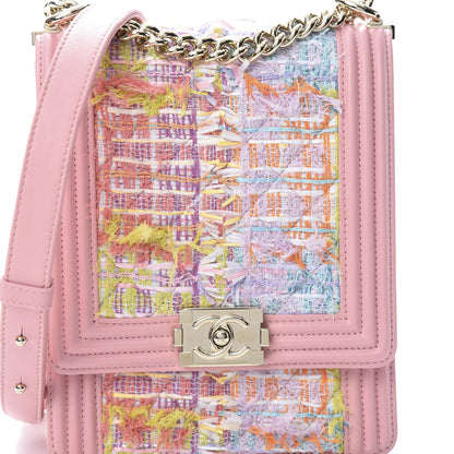 Chanel Calfskin Tweed Quilted North South Boy Flap Pink 8 of 12