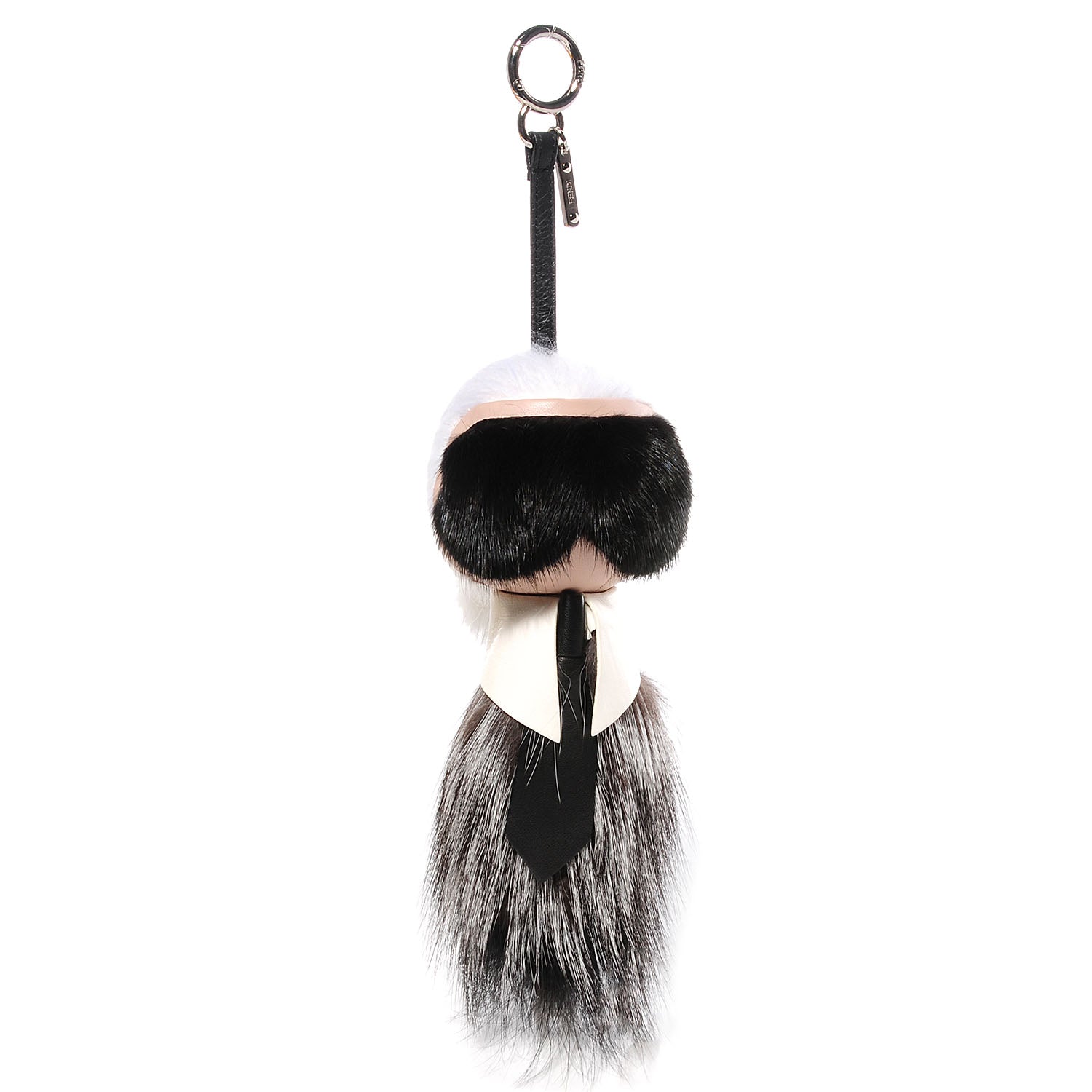 Fendi Fox Mink Goat Fur Karlito Bag Charm Black White Verde 1 of 6