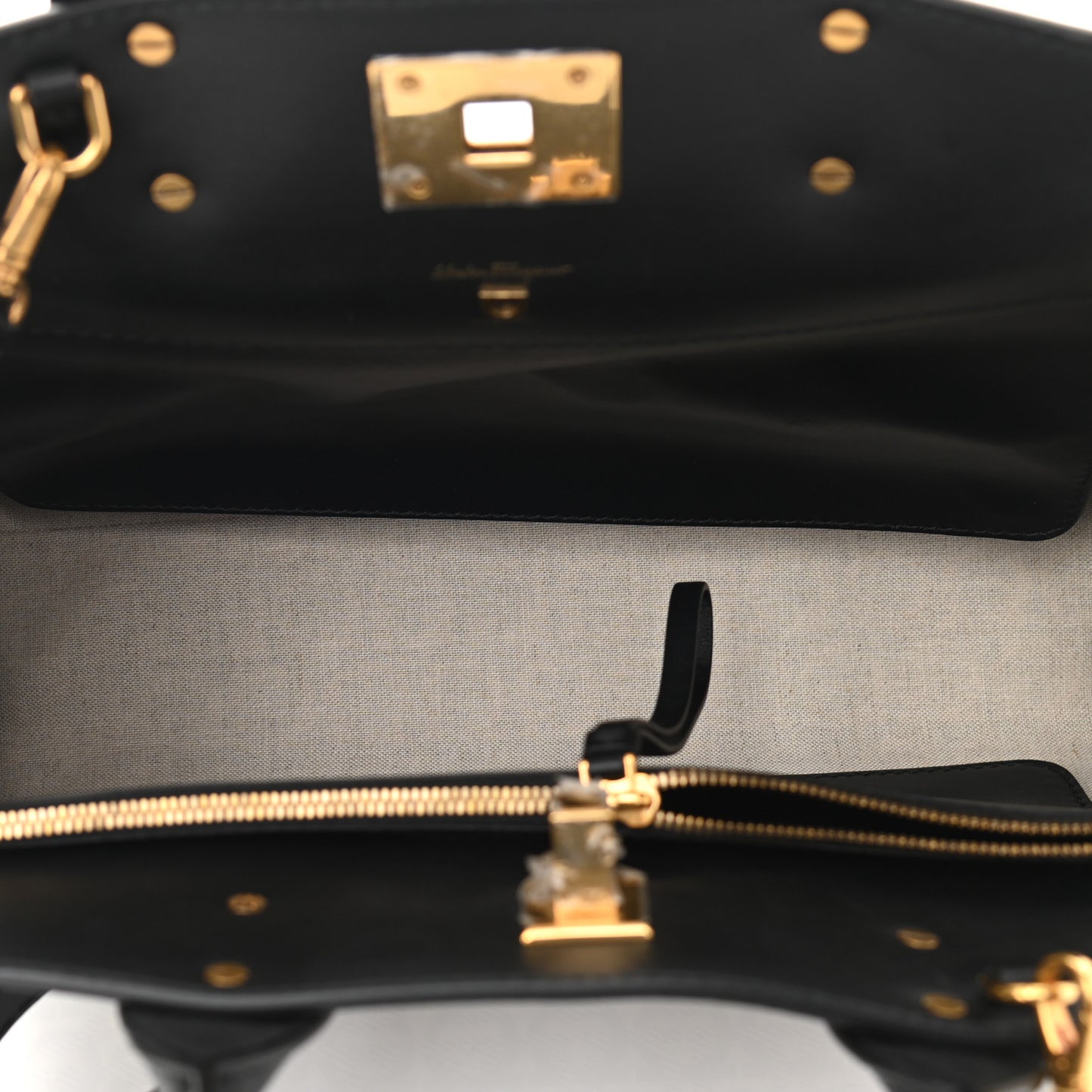 Canvas Calfskin Gancini The Studio Bag Black Beige